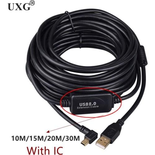10M 15M 20M 30M 90 Degree Right USB2.0 to Mini USB 5pin charging data extension cable For Hard disk/Nikon Canon SLR camera cable