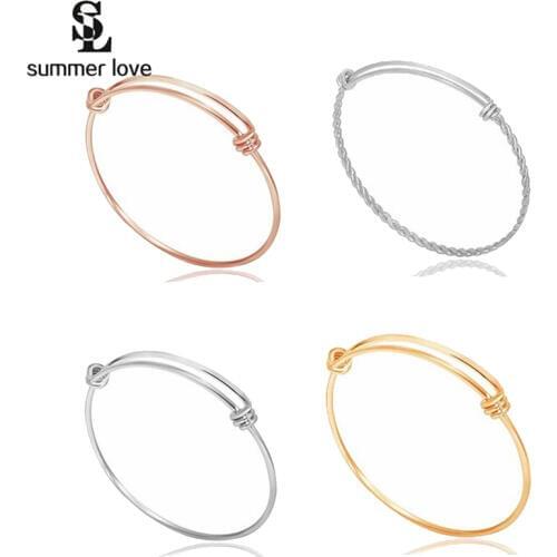 5 Designs Stainless Steel Wire Bangle Bracelet Adjustable Twisted Bangle Bracelets With DIY Charm For Women 10 Pcs Lot
