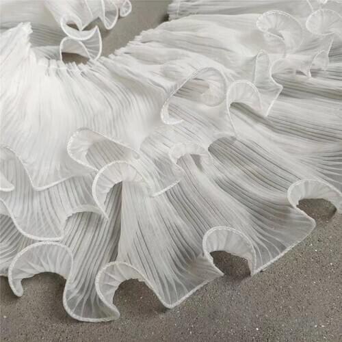 18cm Wide Single layer Pleats Wave Lace Trim Black White Ruffle Folding DIY Lace Skirt Wedding Dress Decor Designer Accessories