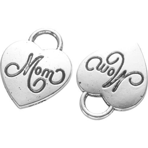 20PCS Antique Silver Plated Mom/Grandma Heart Shape Pendants For Women Kids Bracelet Necklace Jewelry Handmade DIY Making Gifts