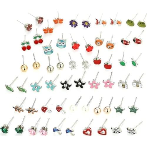 30 Pair Stainless Steel Mixed Bee Frog Tree Daisy Umbrella Stud Earrings Set Kit C1FE