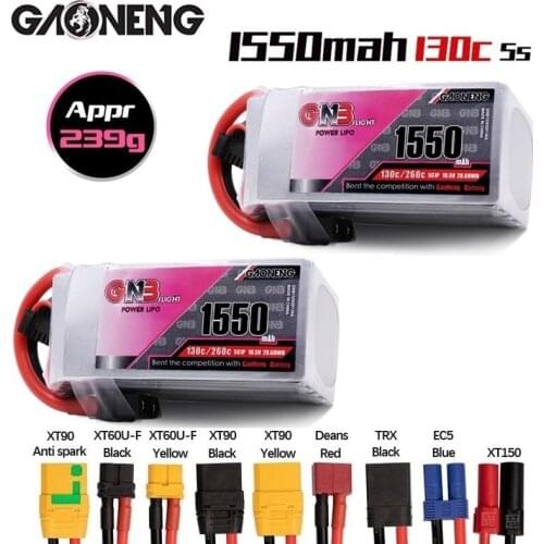 Gaoneng GNB 5S 18.5V RC LiPo Battery 1550mAh 130C MAX 260C For RC Quadrotor Airplane FPV Racing Drone Parts 5S Battery AKKU