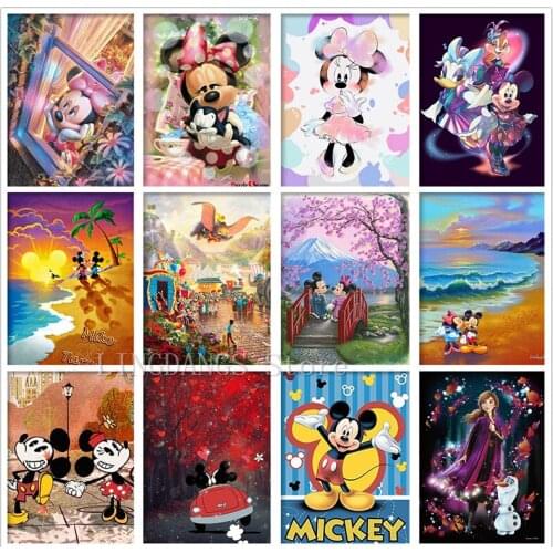 5D DIY Diamond Painting Disney Mickey Minnie Beach Sunset Full Drill Diamond Embroidery Mosaic Cross Stitch Kits Home Decor Gift