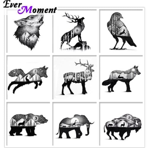 Ever Moment Diy Diamond Painting Cross Stitch Diamond Mosaic Diamond Embroidery New Style Black Animals Wolf Birds Kits ASF622