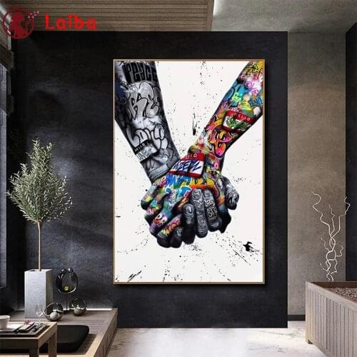 Diamond Painting Street graffiti art, lovers holding hands 5d Diamond Embroidery Full Diamond Mosaic Cross Stitch Decoration