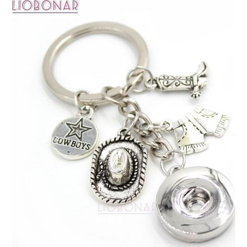 1PC Cowboy Key Chain Handbag Charm Western Cowboys Hat Boots Snap Keychain Key Ring Gifts for Men Women 18mm Snap Jewelry