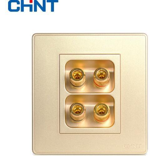 CHINT Electric Wall Switch Socket NEW2D Champagne Gold Large Panel Switch Four Hole Audio Socket