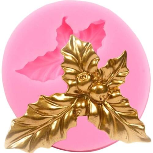 Holly Leaf Silicone Mold Chocolate Gumpaste Polymer Clay Mould Cupcake Topper Fondant Cake Decorating Tools DIY Baking Molds