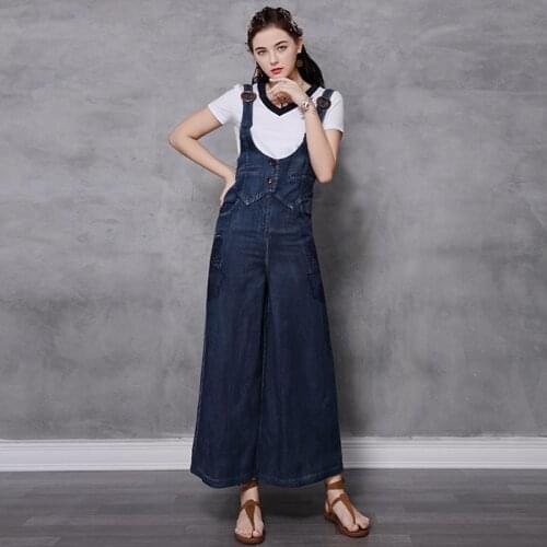 Suspender Jumpsuit Women Dungarees Vintage Wide Leg Pants Embroidery Design Jeans Romper Female Strap Denim Overalls Elegant JUM