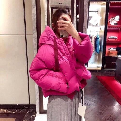2021 Fashionable Luxury Quality Oversized Short Fuchsia Winter Hooded Down Jacket