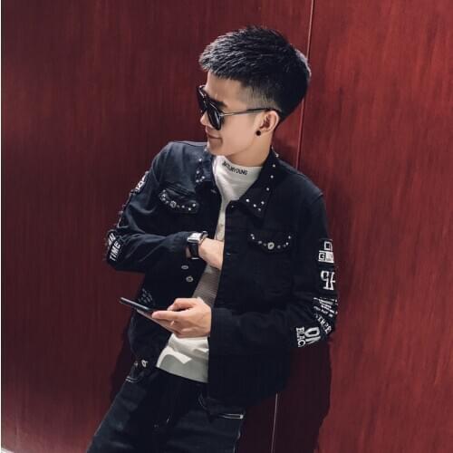 Korean Jacket Mens Punk Rivets Embroidery Denim Jackets Autumn Coat For Male Chaquetas Hombre Jaqueta Masculino