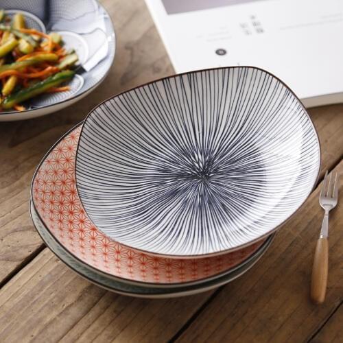 EECAMAIL Creative Simple Nordic Underglaze Color Ceramic Japanese Tableware Home Restaurant 8 inch Deep Square Dish