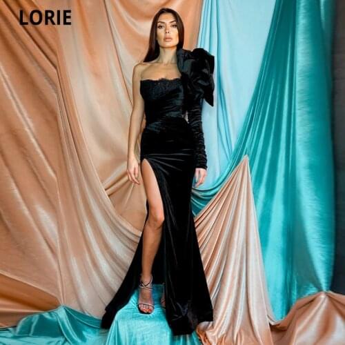 LORIE Arabic Evening Dress 2021 One Shoulder With Flower Sexy Mermaid Prom Gown Plus Size Velvet Mother of the Bride Party Dress