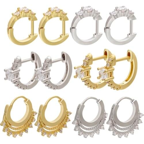 ZHUKOU one pair Sparkling Small Hoop Earrings Brass Cubic Zirconia Gold Silver color Wedding Statement Jewelry model:VE175