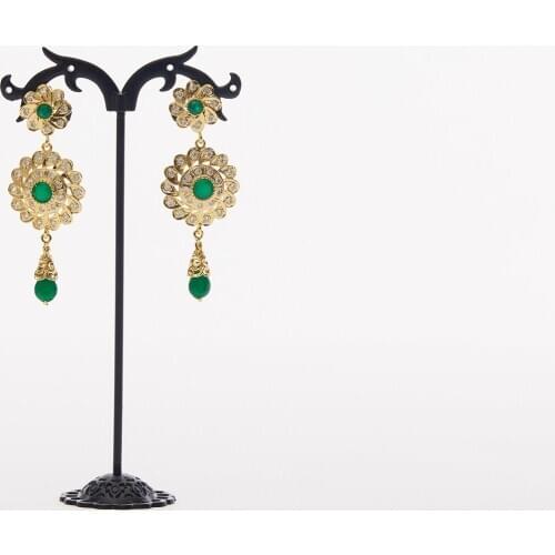 Moroccan Caftan wedding gold earring red and green stone fashion jewelry copper high quality earring
