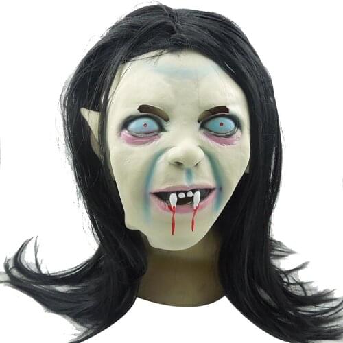 Halloween Horror Mask Cos Exorcist Long Hair Wig Mask Halloween Masks For Adults Scary Opened Mouth Horror Masks For Adults Real