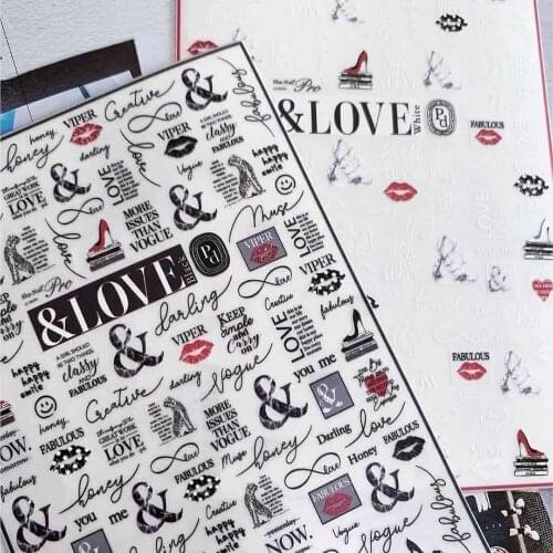2020 New 3D Nail Art Stickers Bohemia Red Lips Black Letter Image Nails Stickers for Nails Sticker Decorations Manicure Z0398
