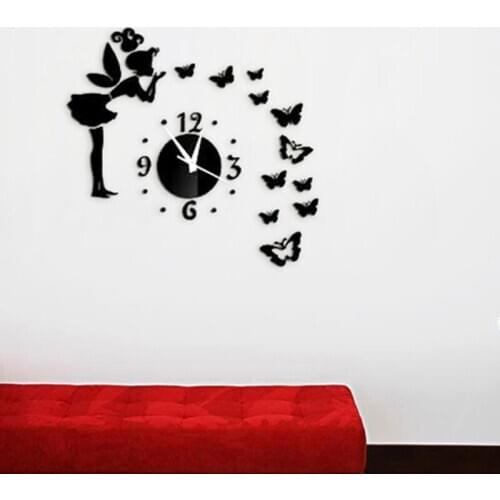 New Creative 3D Wall Clocks Quartz Acrylic Wall Clock Mirror Fairy Sticker Watch Kids Home Living Room Decoration Decor