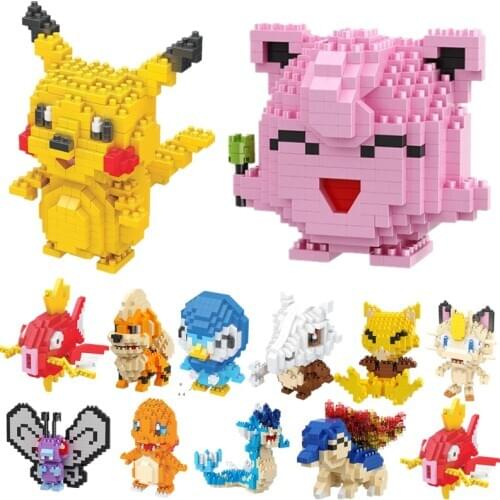 New 34 styles Pokemon Blocks Small Cartoon Picachu Animal Model Education Game Graphics Pokemon DIY Toys