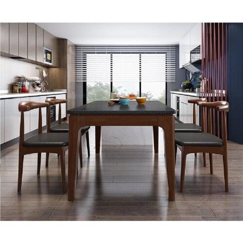 1.3m Nordic fire stone solid wood rectangular modern simple walnut color dining table with 4 chairs