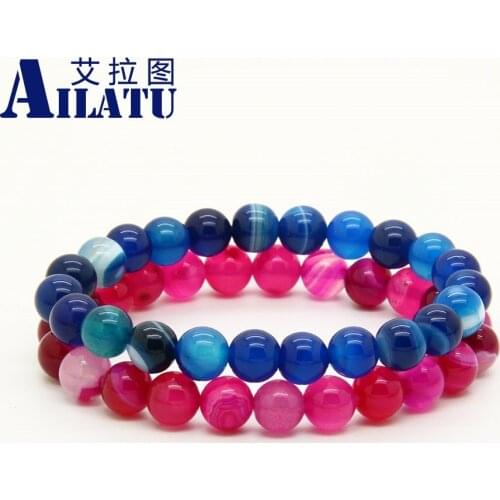 Transfer Luck Natural 8mm Good Quality Blue, Purple, Pink Bandard Agate Stone Energy Elastic Onyx Bracelets Drop Shipping