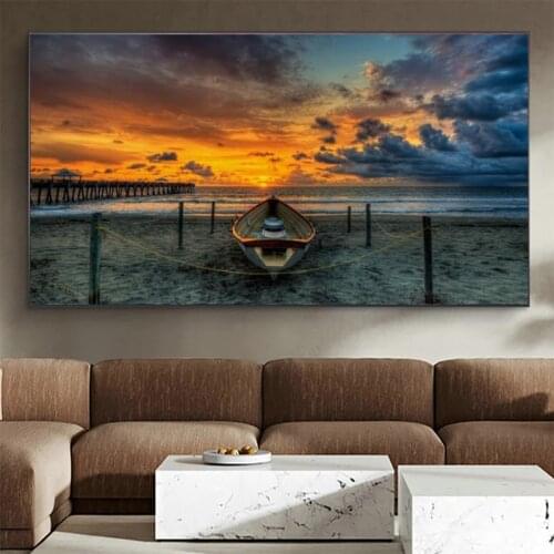 Landscape Nordic Art Canvas Painting Sunset Beach View Posters and Prints Wall Art Picture for Living Room Home Decor Cuadros