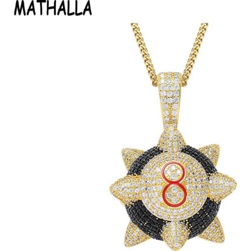 MATHALLA Charm Meteor hammer Snumber 8 Pendants With Tennis Chain Copper Material AAA Cubic Zirconia Hip Hop Jewelry Gift