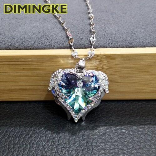 DIMINGKE Luxury 22*25MM Heart of the Sea Big Diamond Pendant Necklace Party Lover Birthday Gift Party High Jewelry