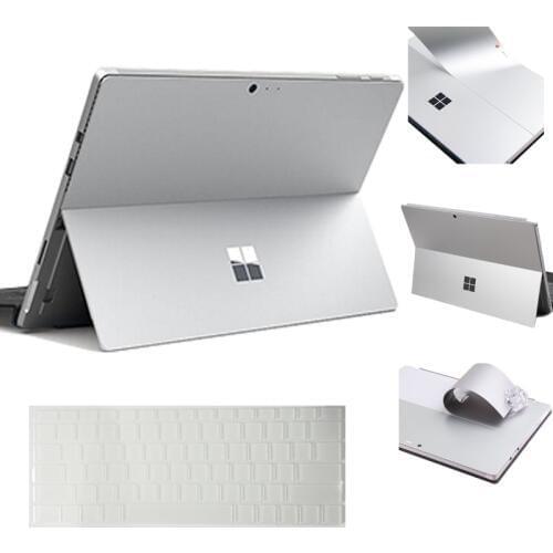Silver Laptop Sticker for Microsoft Surface Pro 4 Bubble Free Removable Decals with Ultra Thin Clear TPU Keyboard Skin US Layout