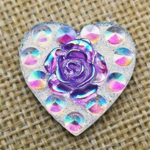 6PCS Mix 24mm Heart Resin Rose Flatback Rhinestone Scrapbook Wedding DIY Crafts