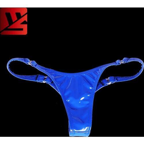 Plus Size Latex Low-Rise G-string Panties Hollow PVC Shiny Sexy G string Micro Thong Women T-Back Erotic Lingerie Stage Wear F24