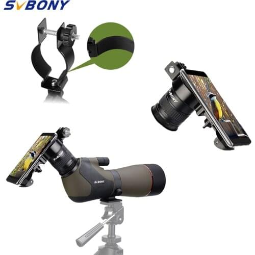 SVBONY Universal Cell Phone Adapter Clip Mount Binocular Monocular Spotting Scope Telescope Phone Support Eyepiece D: 50-65mm