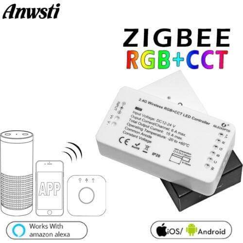 GLEDOPTO ZIGBEE RGBWW Smart LED Strip Controller DC 12V 24V RGBCCT LED Controller Work with Echo Plus Smartthings Zigbee 3.0 Hub
