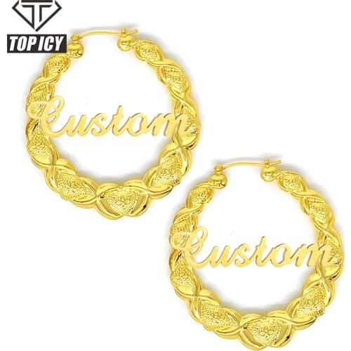 Top Icy Personalized Letter Custom Name Thick Twist Circle Earring Name plate Earrings Circle Hanging Hoops