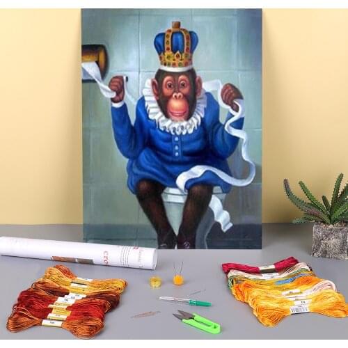 Toilet Monkey Fat Lady Pre-Printed 11CT Cross Stitch Patterns DIY Embroidery DMC Threads Needlework Sewing Painting Magic
