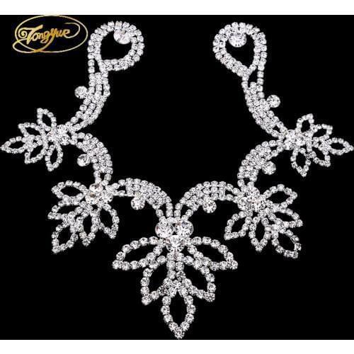 High Quality Gold Silver Color Zircon Crystal DIY Sewing Applique Wedding Dress Neck Decoration Rhinestone Crafts