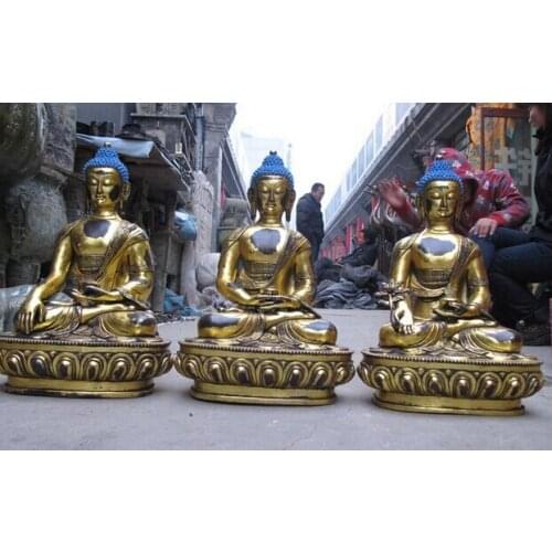 Xd 002947 19"Tibet Buddhism Temple Bronze Gild Sakyamuni Ru Lai Buddha statue set