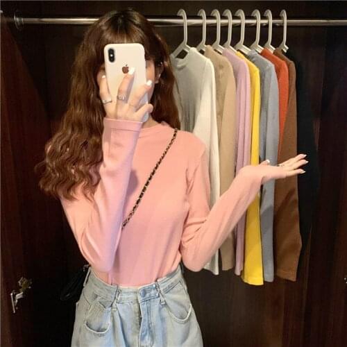 Woman Sweaters Womens Fall/Winter Slim Long-Sleeved Knitted T-shirt