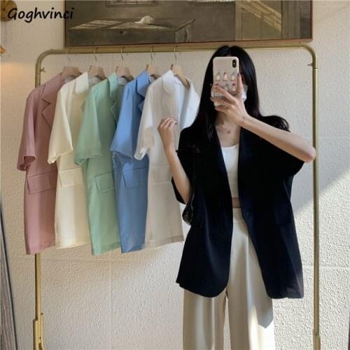 Women Blazers Short Sleeve Summer Thin Casual Outwear All-match Students Fashionable Solid Casual Mujer Loose Korean Elegant Ins