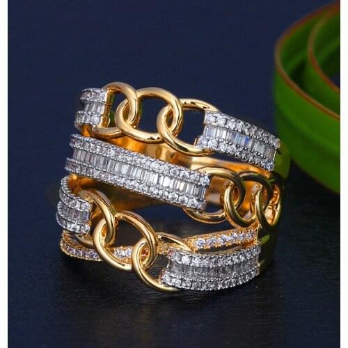 Bride Talk Luxury New Design Pave Setting Zircon Belt Shape Multilayer Two-tone Ring Fashion Gorgeous High Quality Women Jewelry