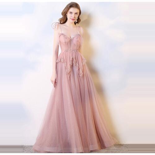 Its Yiiya Evening Dress 2019 Boat Neck Spaghetti Strap A-Line Dresess Elegant Embroidery Lace Up Train Party Formal Gowns E1036