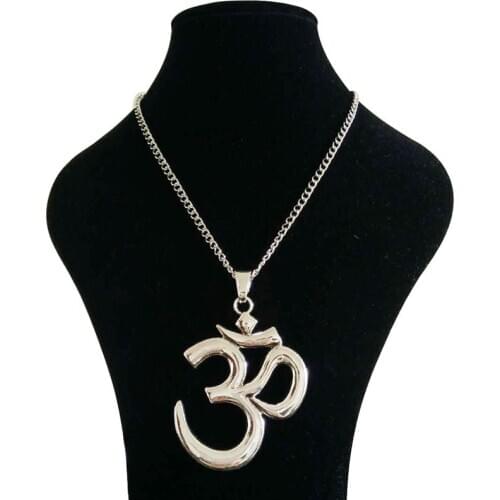 1 x Tibetan Silver Large Abstract OM AUM Symbol Yoga Buddhist Pendant Necklaces on Long Chain Lagenlook 34"