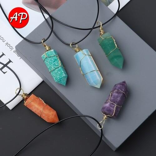 1pc Natural Quartz columns Gold Woven Crystal Pendant Blue Apatite Magic Wand Necklace Energy Gemstone Gift