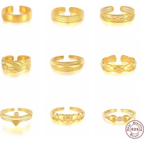 100% S925 Sterling Silver Wide Adjustable Wedding Rings For Women Laides Vintage Geometric Finger Ring Gothic Punk Jewerly