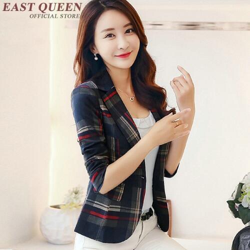 2019 Stylish women blazers plaid fit blaizer women office work suit single button long sleeve basic Jacket KK967 HQ