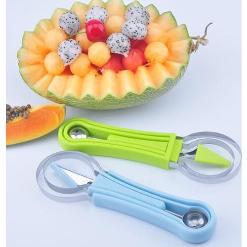 3 in1 Dual-head Stainless Steel Carving Knife Fruit Watermelon Ice Cream Baller Scoop Stacks Spoon Home Kitchen Accessories