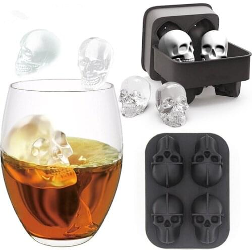 1PC 3D Skull Silicone Ice Cube Maker Form For Ice Candy Cake Pudding Chocolate Molds 4 Cell Ice Mold Square Shape Trays Molds