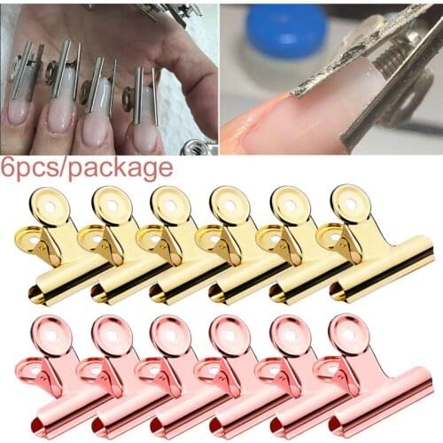 6pcs Stainless Steel Rusian C Curve Nail Pinching Clips Curvature Clip Professional French Nail Tool Nail Extension Curl Clips