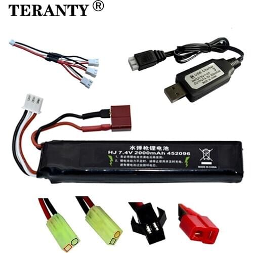 7.4V Water Gun Lipo Battery + Charger 2S 2000mAh 35C for AKKU Mini Airsoft BB Air Pistol Electric Toys RC Parts 452096 #101mm