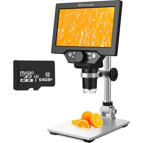 7 Inch LCD Digital Microscope with 64GB TF Card 1200x Magnification 12MP Ultra-Precise Focusing Camera 8 LED Lights